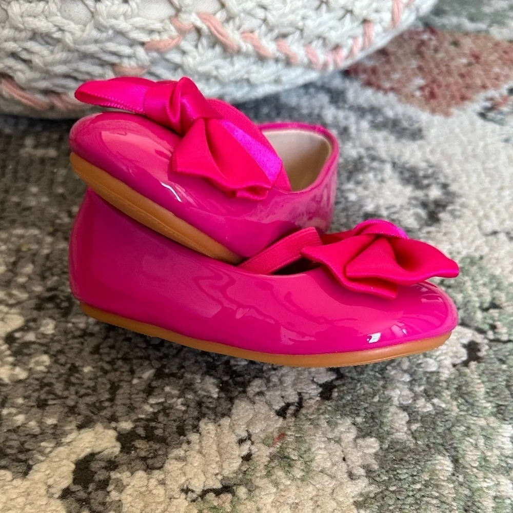 New Boutique Toddler Girl Dress Shoes Pink Bow Front Comfort Padding Size 6.5